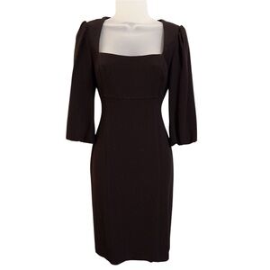 David Meister Black Sheath Dress with Puff Sleeves